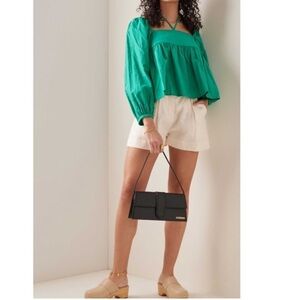 CIAO LUCIA! Corina Top Emerald xs cropped flowy‎ tie neck classic elegant boho